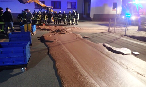 Chaos and the chocolate factory as leak smothers German street