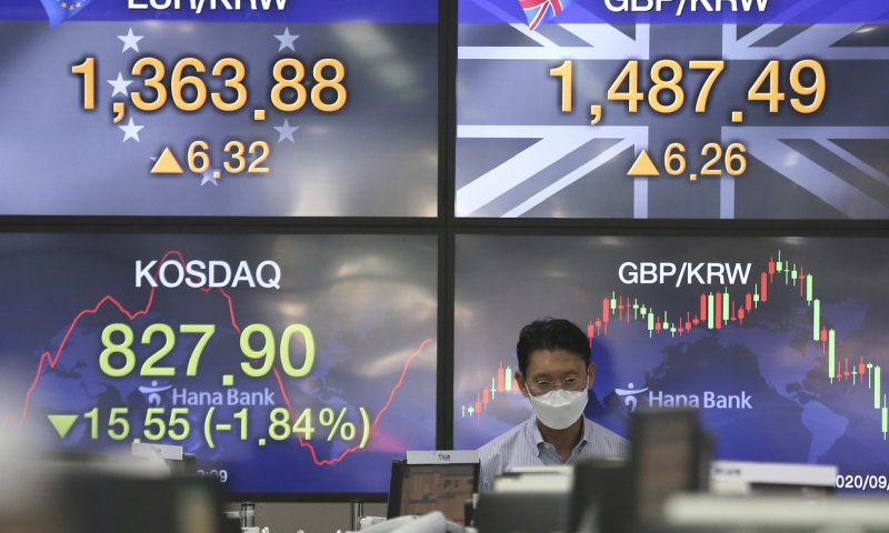 Asian stocks mostly lower early Thursday amid declining confidence in U.S. economy and escalating political turmoil